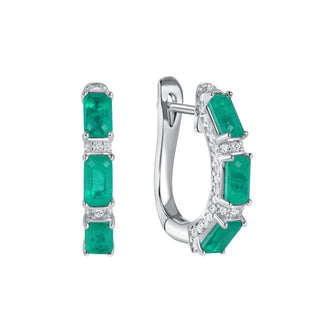 Emerald-Cut Simulated Emerald Huggie Earrings