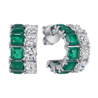 Simulated Emerald & Diamond Huggie Earrings