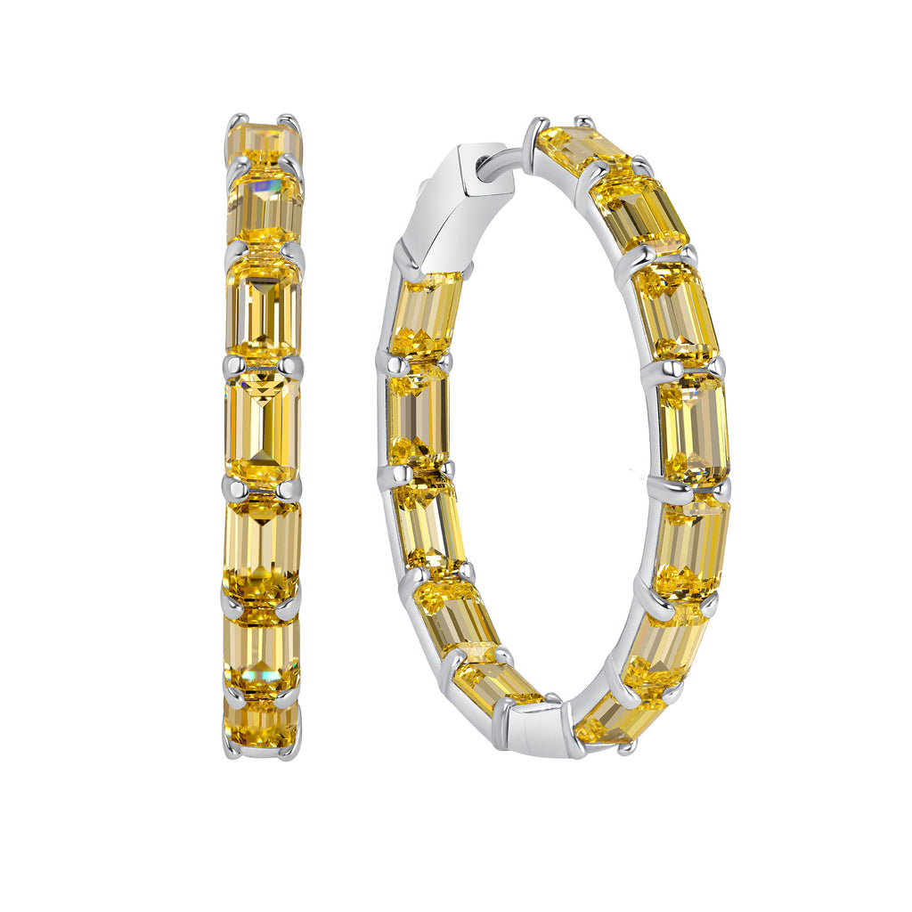 10.0 Ct Emerald Cut Yellow Gemstone Hoop Earrings