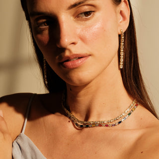 Alternating Emerald & Round Cut CZ Bezel Tennis Necklace