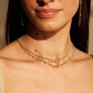 Round Cut CZ Drop Beaded Necklace