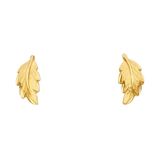 14K Solid Yellow Gold Leaf Earrings