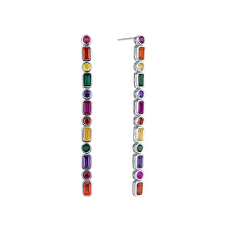 Simulated Gemstone Alternating Emerald & Round Cut Bezel Dangle Earrings