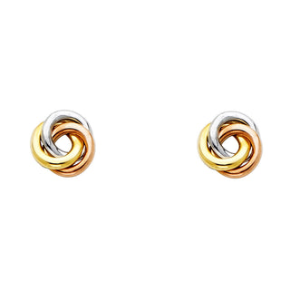 14K Tri-Color Solid Gold Stud Earrings
