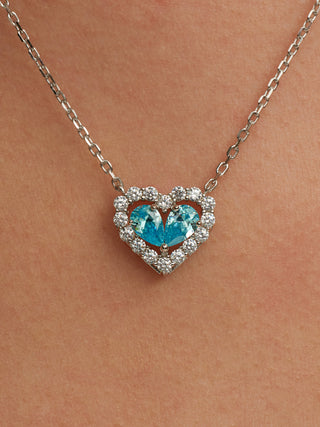 Heart Shaped Blue Gemstone Halo Setting Pendant