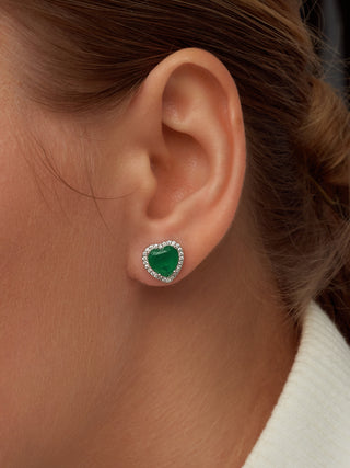 Heart Shaped Simulated Emerald Stud Earrings
