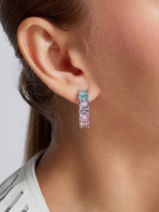 Emerald Cut Multi Color Gemstone Hoop Earrings