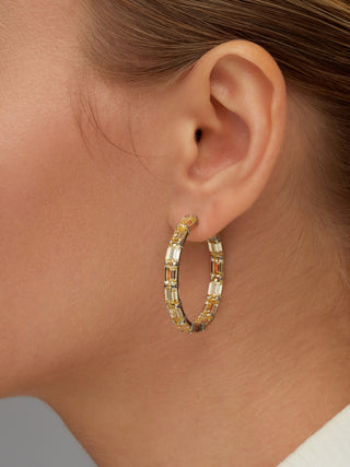 10.0 Ct Emerald Cut Yellow Gemstone Hoop Earrings