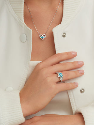 Heart Shaped Blue Gemstone Halo Setting Pendant