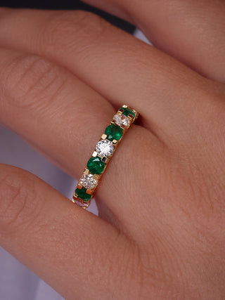 Diamond & Emerald Eternity Ring in 14K Gold