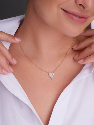 14K Gold Pave Diamond Heart Necklace
