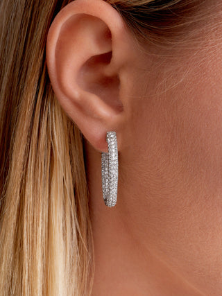 Pave Simulated Diamond Hoop Earrings in 14K Gold Vermeil