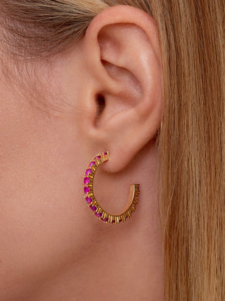 14K Gold Vermeil Colored Gemstone Hoop Earrings