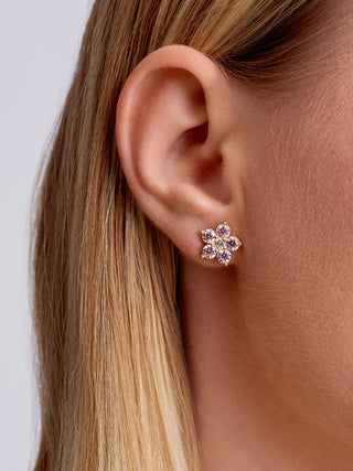 Pink Tourmaline Flower Stud Earrings in 14K Gold Vermeil