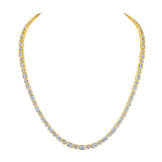 Alternating Emerald & Round Cut CZ Bezel Tennis Necklace
