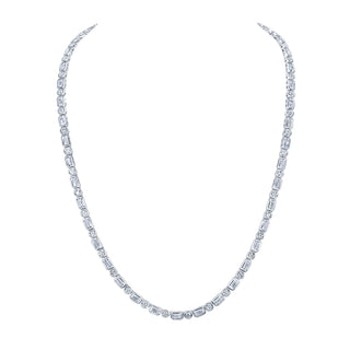 Alternating Emerald & Round Cut CZ Bezel Tennis Necklace