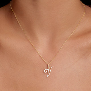 Diamond and 14K Gold Cursive Initial Necklace