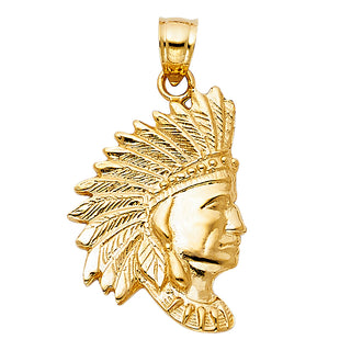 14K Yellow Gold Indian Chief Pendant