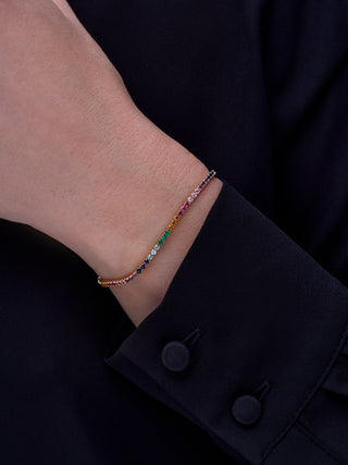 14K Gold Rainbow Sapphire Tennis Bracelet