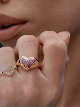 Pink Simulated Diamond Heart Signet Ring in 14K Gold Vermeil – Sioro Jewelry