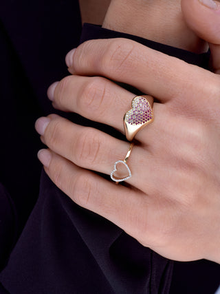 Pink Simulated Diamond Heart Signet Ring in 14K Gold Vermeil