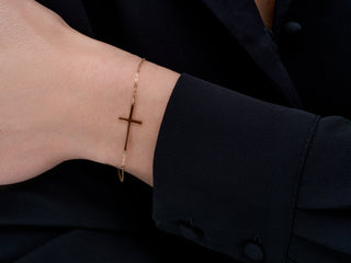 14K Solid Gold Sideway Cross Bracelet