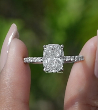 3.5 Ct Elongated Cushion Cut Lab Diamond Ring in 14K Yellow Gold
