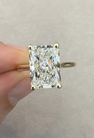 8 Ct Elongated Radiant Cut Lab Diamond Ring in 14K Yellow Gold Setting