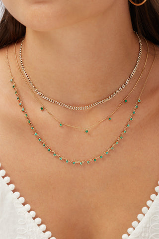 14K Solid Gold Emerald Multi-Charm Necklace