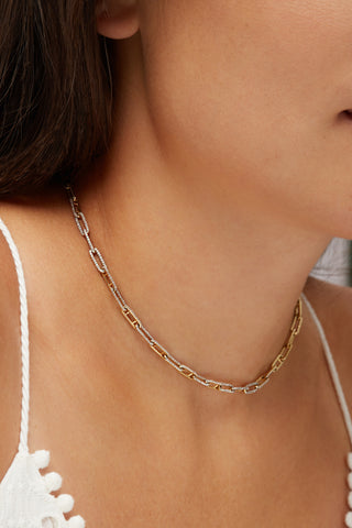 14K Gold Paperclip Eternity Diamond Necklace