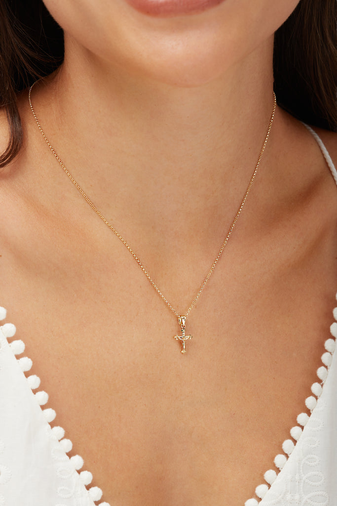 14K Plain Gold Mini Cross Necklace