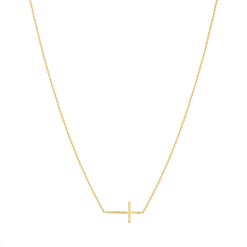 14K Gold Sideways Cross Necklace