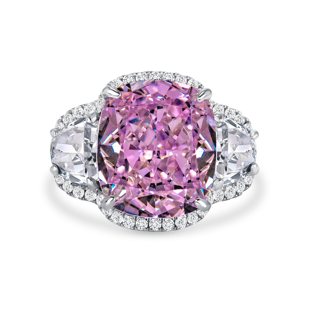 14.0 Ct Cushion Cut Simulated Pink Diamond Ring in Halo Setting