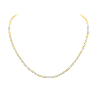 925 Sterling Silver thin Tennis Choker necklace features 2mm round cut cubic zirconia in a bezel setting