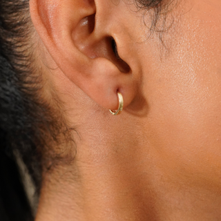 14K Solid Gold 11mm Flat Huggie Earrings