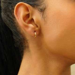 14K Solid Gold 11mm Flat Huggie Earrings