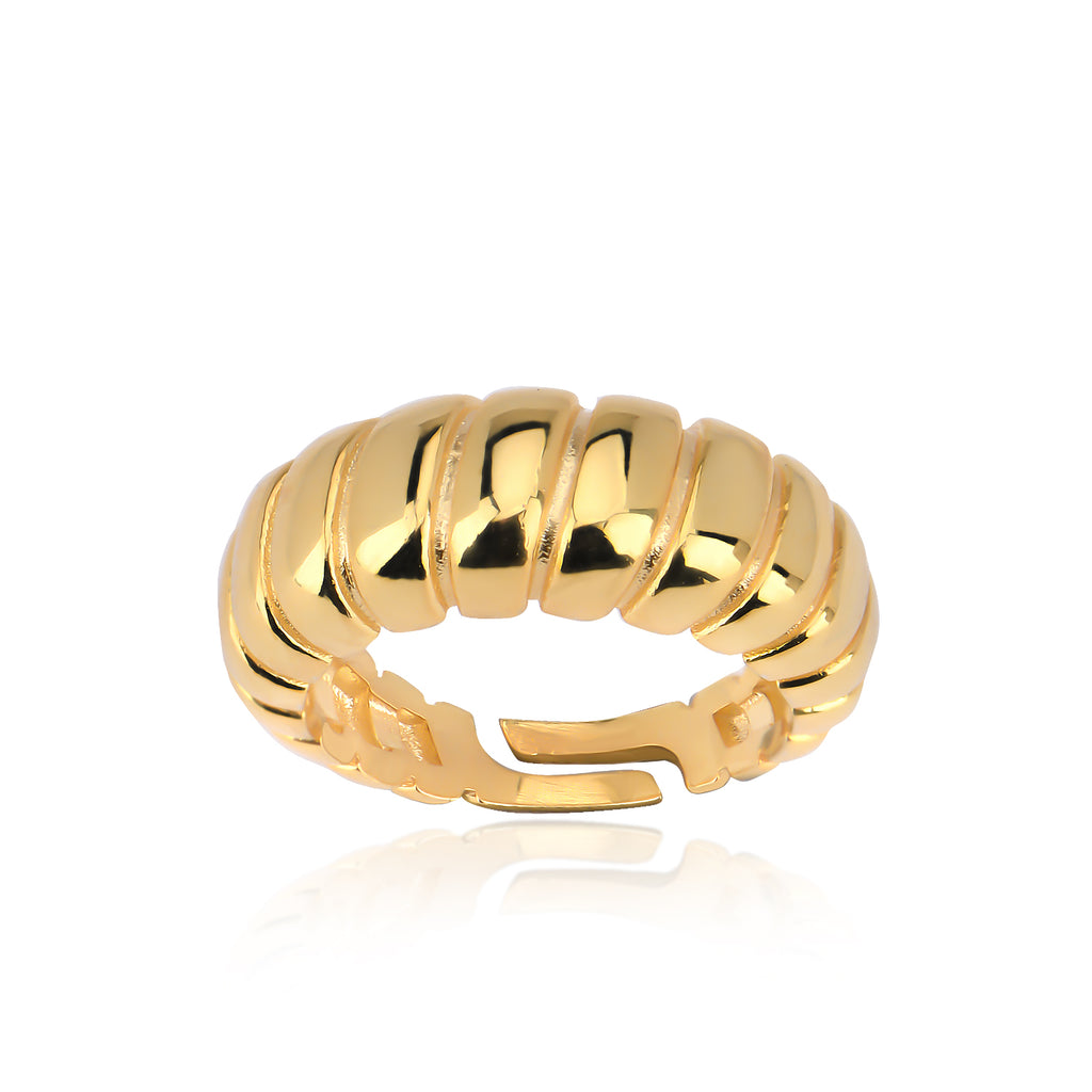 925 Sterling Silver Croissant adjustable Dome Ring available in 14K Yellow Gold Vermeil