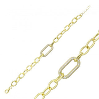 925 Sterling Silver Alessia paperclip bracelet features a center link with simulated diamonds