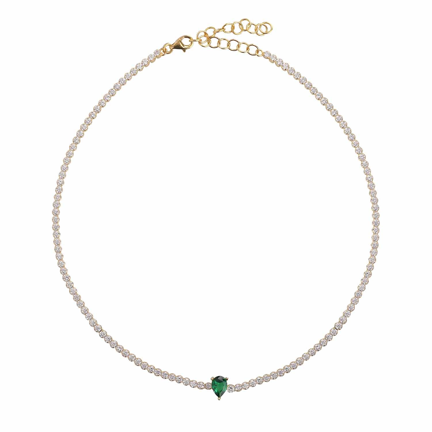 Necklaces: Woman green tennis necklace 925 golden silver and zircons Mabina  553471