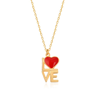 925 sterling silver 14K yellow gold necklace featuring a pendant that says love crafted in enamel