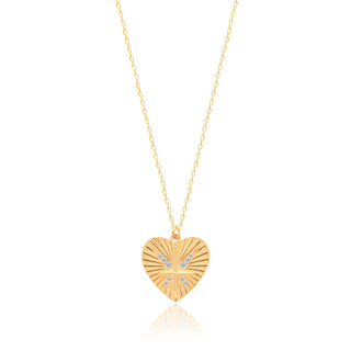 14K Yellow Gold Fluted Heart Necklace crafted with 925 Sterling Silver embellished with cubic zirconia