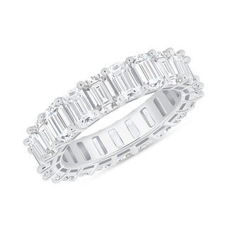 925 Sterling Silver  with 14K Yellow Gold Vermeil Eternity Ring features continuous emerald cut stones