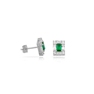 925 Sterling Silver Art Deco Earrings feature baguette cut stones in either green or blue with a push back closure.