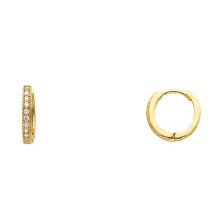 14K Solid Gold 10mm small huggie Earrings featuring cubic zirconia embellishment