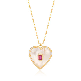 Mother of Pearl Heart Necklace with Colored CZ