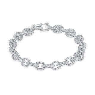 925 Sterling Silver Puffed Mariner Link Bracelet available in 14K White Vermeil, White Rhodium Vermeil, Black, and Rainbow