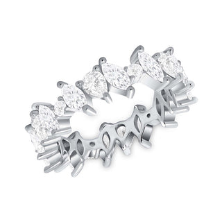 925 Sterling Silver Cluster ZigZag eternity band features oval cut and pear-shaped cubic zirconia.