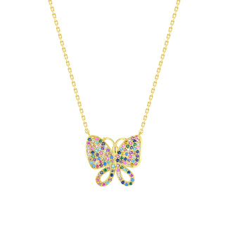 Simulated Diamond  Pave Butterfly Necklace