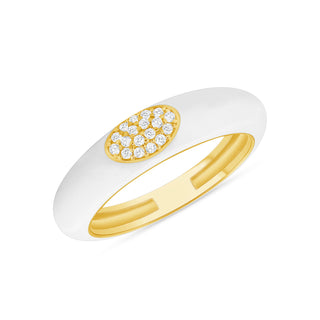 925 Sterling Silver enamel diamond ring features cubic zirconia in a pavé setting crafted with 14K Yellow Gold Vermeil