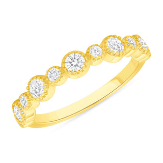 14K Yellow Gold Harper Vintage Ring crafted with a bezel set of mixed-sized round stones embellished with Cubic Zirconia